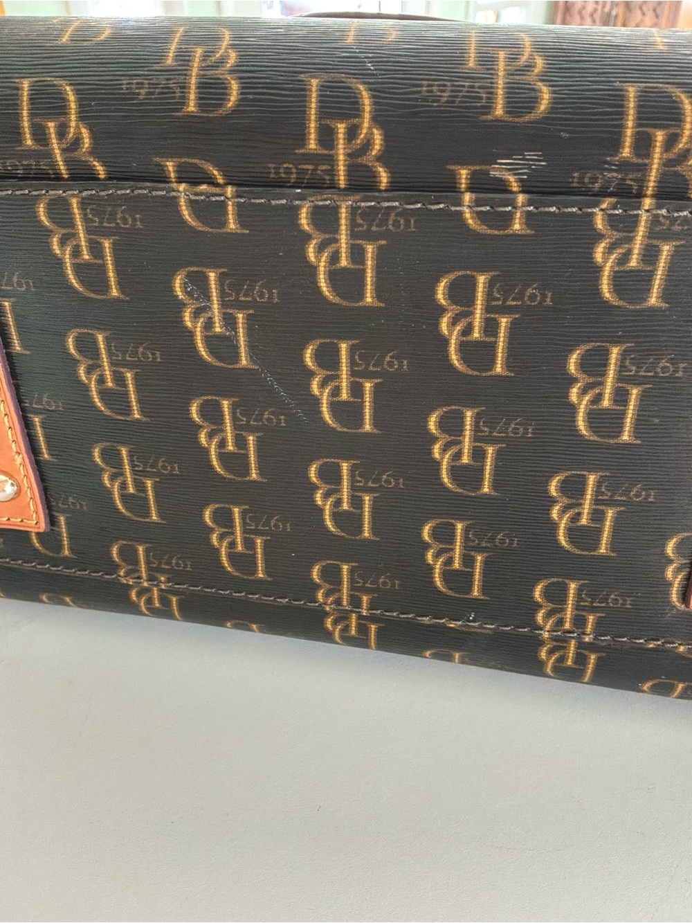 Dooney & Bourke Brown Logo Satchel with Tan Leather Trim and Crossbody Strap - Picture 13 of 16